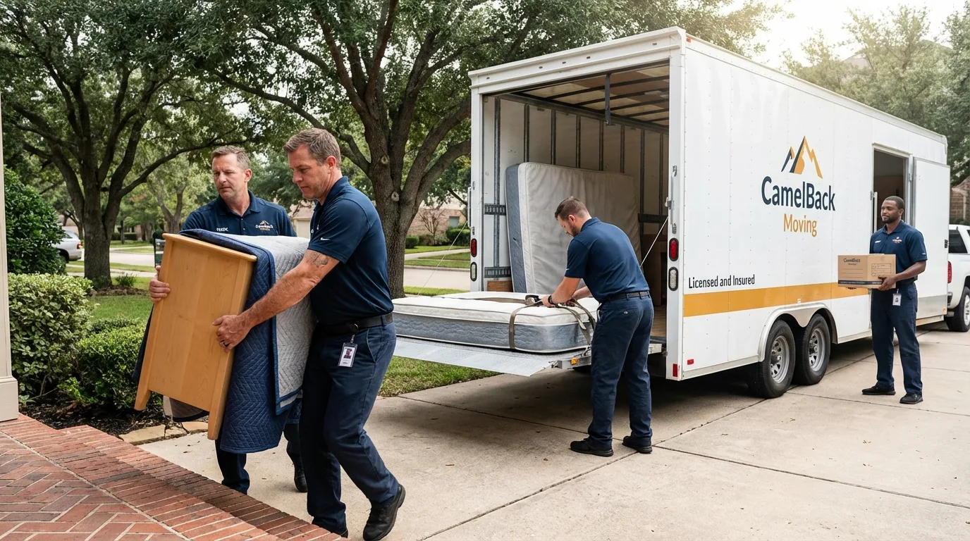 Crew loading residential truck for cross-state move from Albert Lea, MN